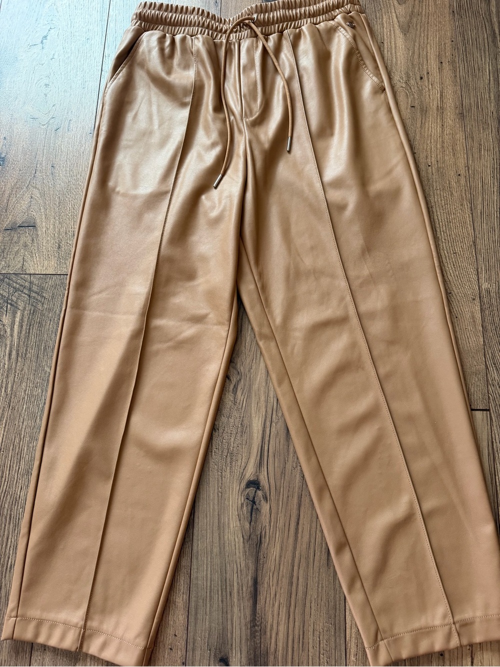 Calia Faux Leather Tapered Jogger Pants Camel Tan Size M EUC